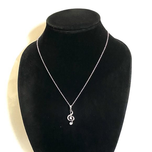 Treble Clef Music Note Necklace Rhinestone - Picture 3 of 7